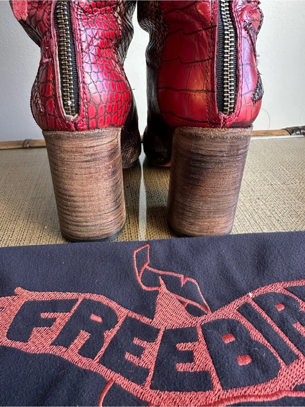 Freebird by Steven Red and Brown Patchwork Over-the-Knee Boots